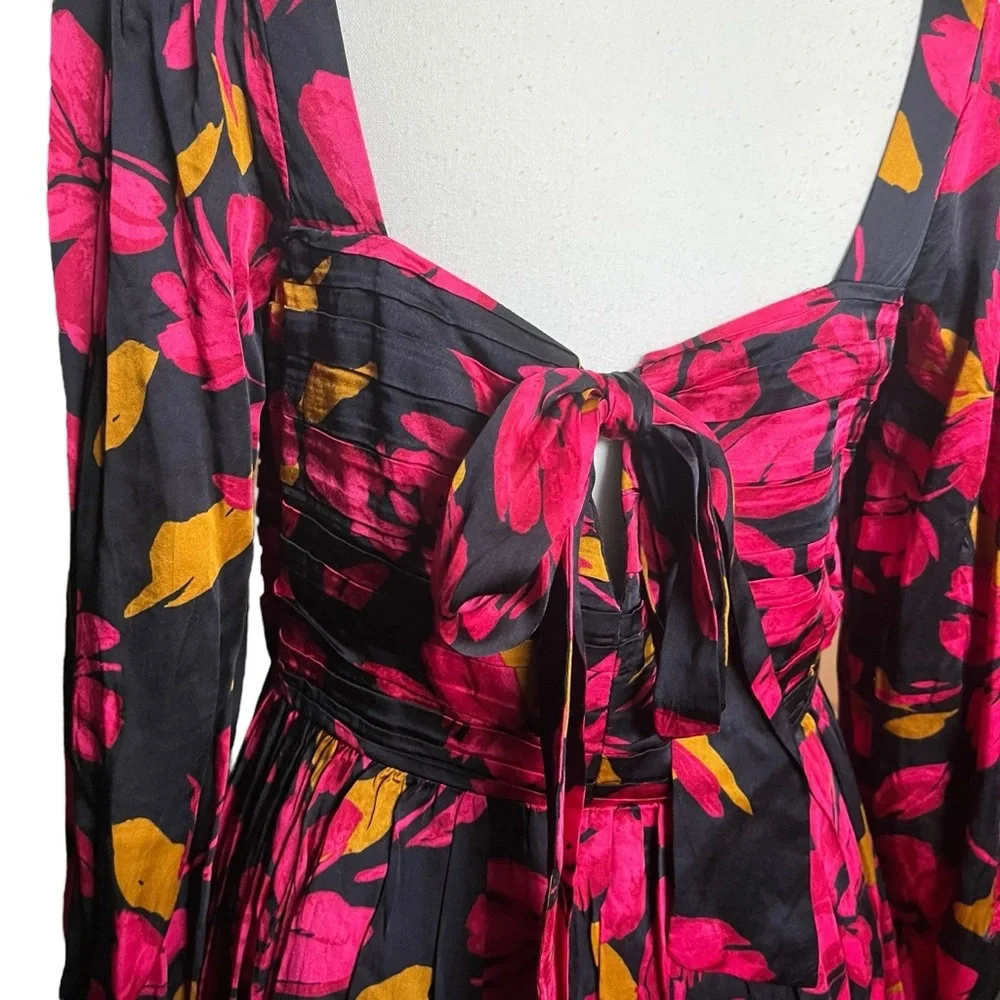 Saylor Fritz Floral Print Long Sleeve Babydoll Dress Sz‎ M Black Multi Floral - Picture 8 of 11